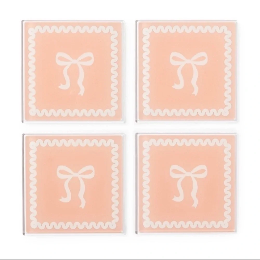 3 for $15 SALE Target Bullseye Coquette Pink & White Bow Coasters, New, 4 pack